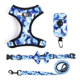 4Pcs Set Reflective No Pull Dog & Cat Harness Collar Leash With Dog Poop Bag For Small Medium Dog (Color: Blue, size: S)